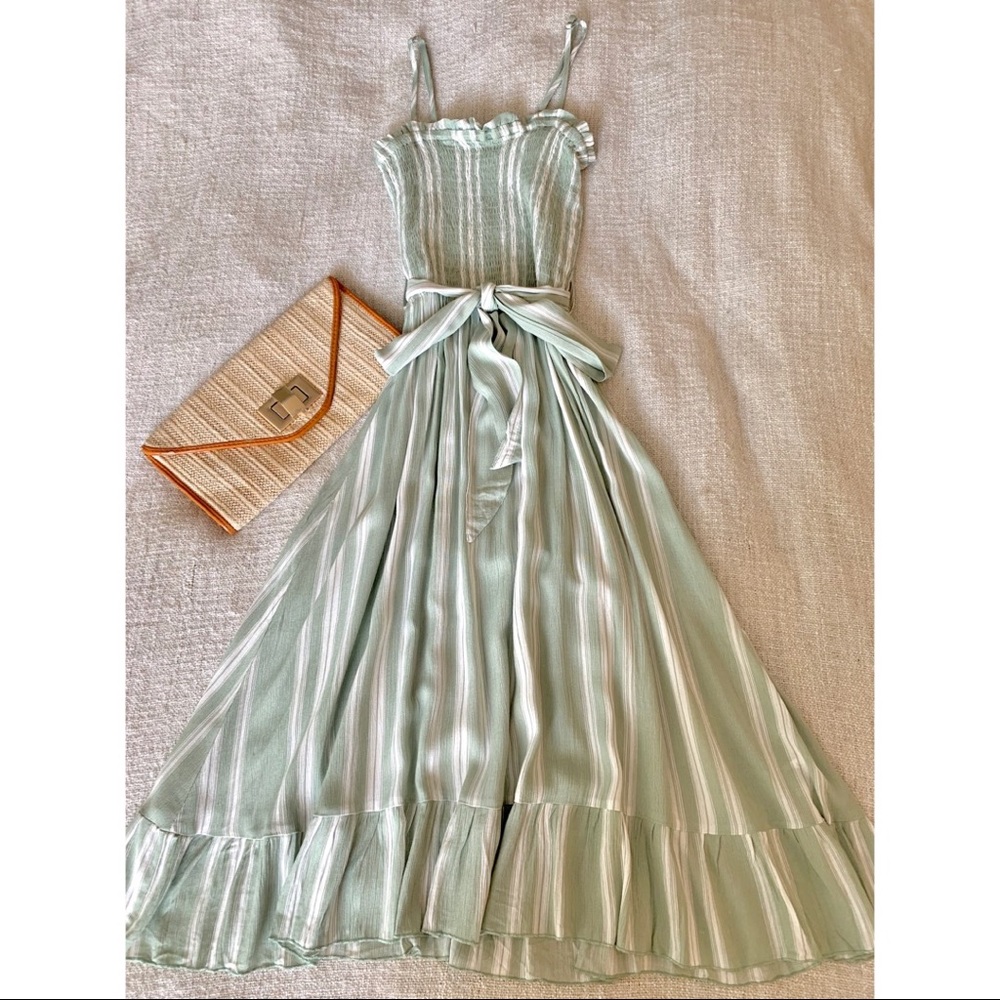 Stripe Smock Midi Dress- Mint